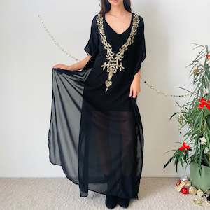 Sheer Beaded Kaftan Maxi Dress (S-M)