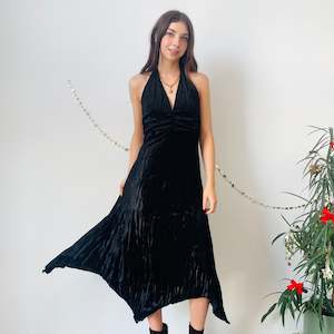 Vintage Crushed Velvet Halter Dress (S)