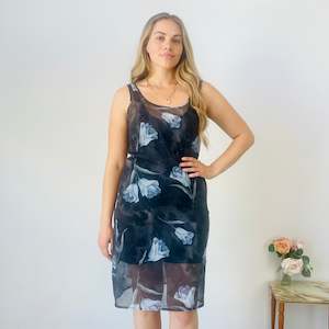 Second hand clothing: Sheer Rose Print Dress (M)