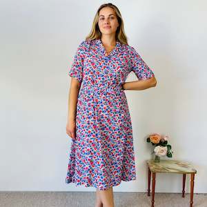 Vintage Floral Collared Dress (L)