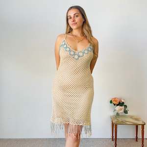 Vintage Crochet Beaded Dress (M)