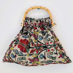 Second hand clothing: Floral Bamboo Handled Bag