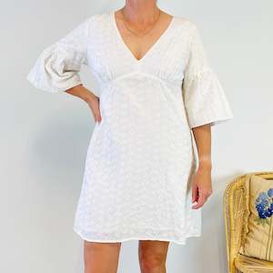 Silk Blend Broderie Anglaise Mini Dress (L)