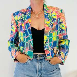 Vintage Colourful Cropped Blazer (M)