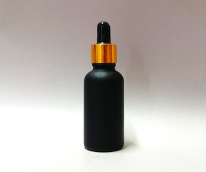 30ml Black Frosted Glass Bottle with Gold Eye Dropper