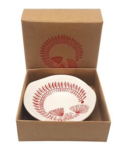 Gift: Red Fantail & Pohutukawa On White Dish