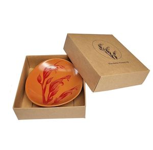 Gift: Harakeke Flower 3 Red On Orange - 10cm Porcelain Bowl