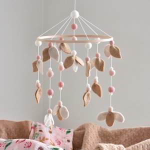 Pink and Neutral Leaf Baby Mobile