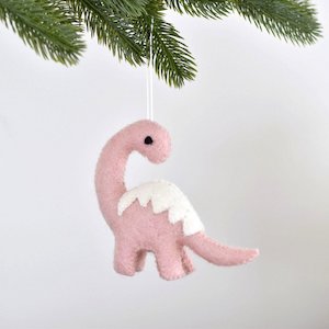 Dinosaur Felt Christmas Decoration - pink