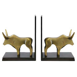 Bull Bookends in Brass Finish