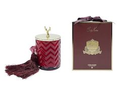 Homewares: Christmas Red Herringbone Candle with Deer Lid - Coconut Biscuit