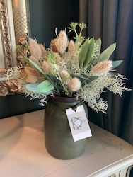 Homewares: Flower Arrangement with Wooden Green Vase - Large