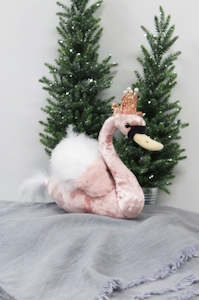 Dusky Pink Velvet Swan with Crown