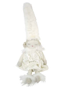 White Sitting Doll with Fur Hat