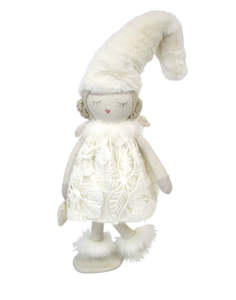 White Standing Snow Angel with Fur Hat