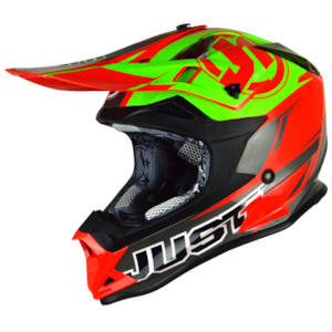 Motorcycle or scooter: JUST1 J32 Pro Rave Red/Lime MX Helmet