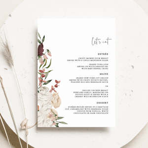 Artwork preparation: Auree - Wedding Menu Cards