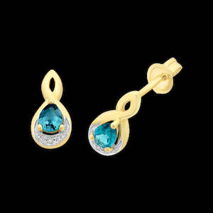 9Ct Yellow Gold London Blue Topaz And Diamond Earrings