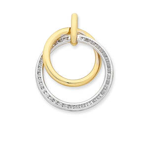 9Ct Yellow Gold Double Circle CZ Pendant