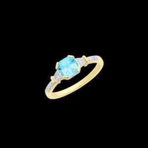 9Ct Yellow Gold Blue Topaz And Diamond Ring