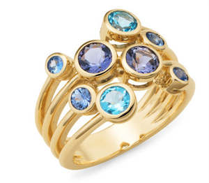 Anniversary Rings: 9Ct Yellow Gold Ring Set With Sapphire , Iolite, Celanese Sapphire And Blue Topaz