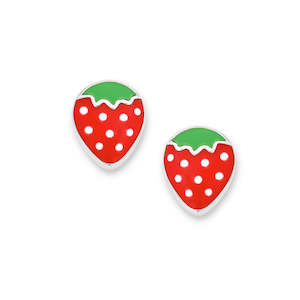 Childrens Jewellery: Sterling silver and enamel strawberry earrings