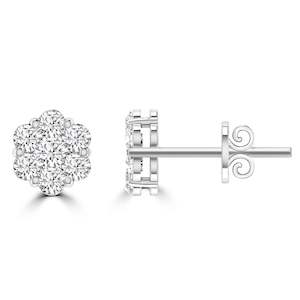 9Ct White Gold Diamond Cluster Earrings