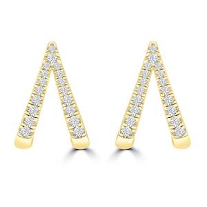 9Ct Yellow Gold Diamond Huggie Double Hoop Earrings