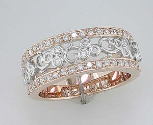 Diamond Rings: 9Ct Rose And White Gold Diamond Set Band