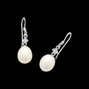 Sterling Silver Pearl And Cz Drop Earrings