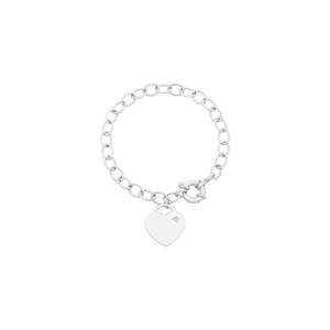 Bracelets Bangles: Sterling Silver Oval Link Bracelet With Diamond Set Heart