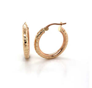 9ct Yellow Gold Textured Hoop Earrings