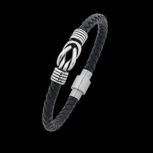 Bracelets Bangles: Mens Leather rope with stainless steel knot bracelet