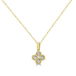 9Ct Yellow Gold And Diamond Four Leaf Clover Pendant And Chain