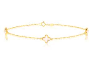 All Jewellery: 9Ct Yellow Gold Mother Of Pearl Petal Bracelet