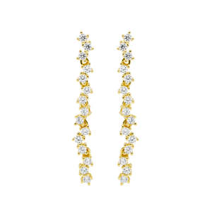 Sterling Silver Gold Plated Cz Staggered Drop Earrings