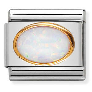 Childrens Jewellery: NOM-030502 07 Steel and 18ct Yeloow Gold White Opal