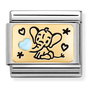 NOM-030289 04 Steel with 18ct Yellow Gold Enamel Blue Elephant