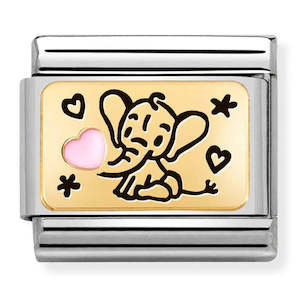 NOM-030289 03 Steel with 18ct Yellow Gold enamel Pink Elephant