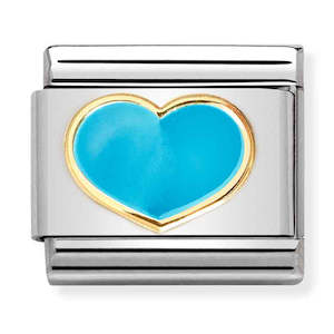 NOM-030283 25 Steelm with 18ct Yellow Gold Enamel Blue Heart