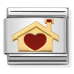 NOM-030283 07 Steel and 18ct Yellow Gold Enamel House with red Heart