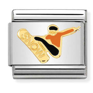 NOM-030259 17 Steel and 18ct Yellow Gold Enamel Snow Boarder