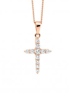 Sterling Silver Rose Gold Plated Cubic Zirconia Cross