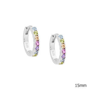 All Jewellery: Sterling Silver Pastel Coloured Cubic Zirconia Hoop Earrings