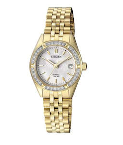 Ladies Gold Citizen Watch With Crystals Around Dial