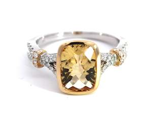 9Ct White And Yellow Gold Cirtine And Diamond Ring