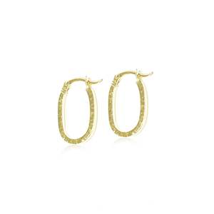 9Ct Yellow Gold Oval Faceted Hoop Earrings