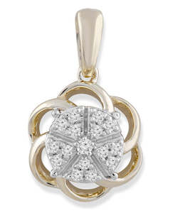 9ct Yellow Gold Diamond Flower Pendant