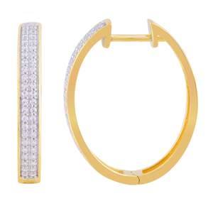 Yellow Gold Double Row Diamond Huggie Earrings