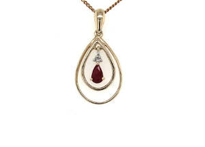 9Ct Yellow Gold Ruby And Diamond Pendant